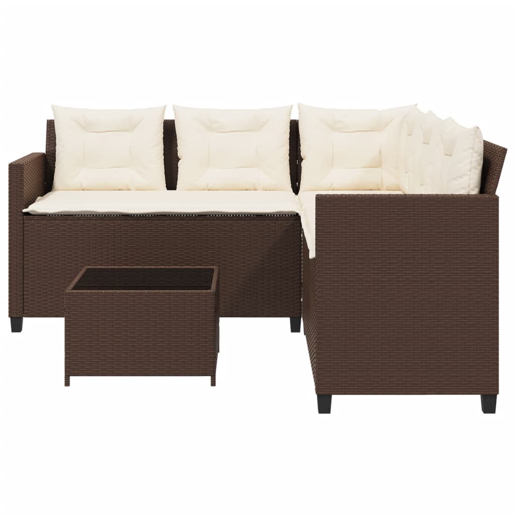 Tuinbank met tafel en kussens L-vormig poly rattan bruin is nu te koop bij PeponiXL, paradijselijk wonen!