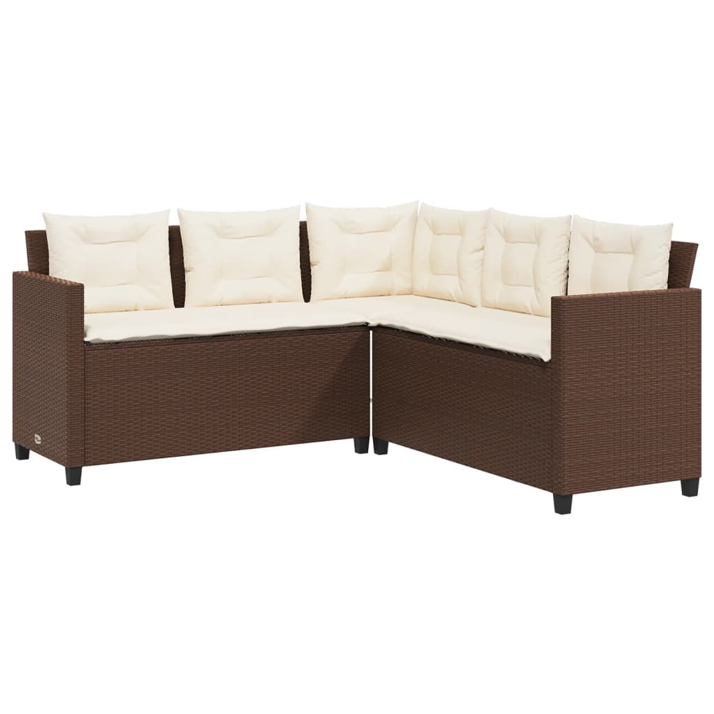 Tuinbank met tafel en kussens L-vormig poly rattan bruin is nu te koop bij PeponiXL, paradijselijk wonen!