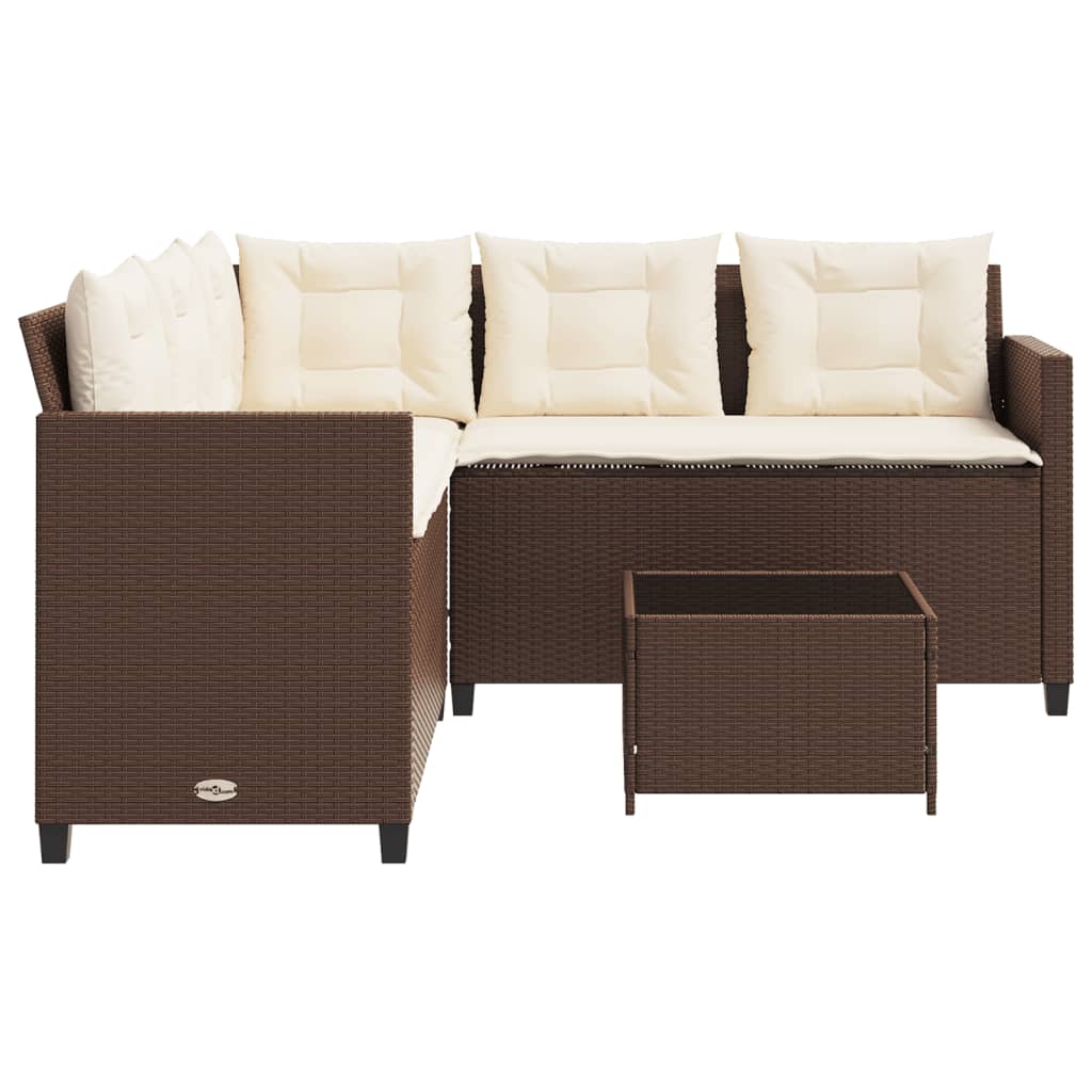Tuinbank met tafel en kussens L-vormig poly rattan bruin is nu te koop bij PeponiXL, paradijselijk wonen!