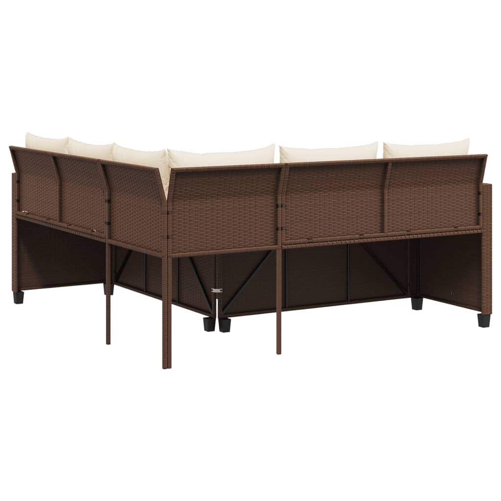 Tuinbank met tafel en kussens L-vormig poly rattan bruin is nu te koop bij PeponiXL, paradijselijk wonen!