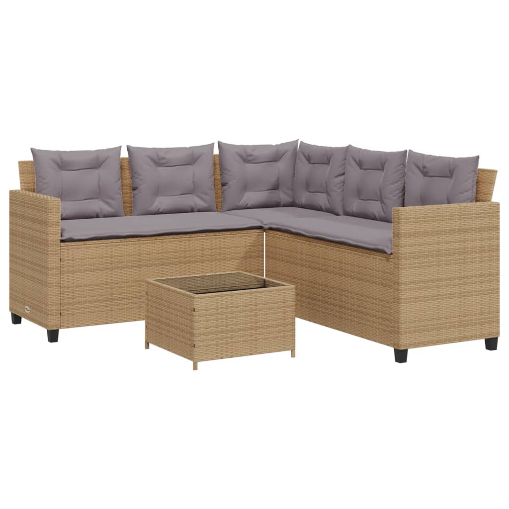 Tuinbank met tafel en kussens L-vormig poly rattan beige is nu te koop bij PeponiXL, paradijselijk wonen!