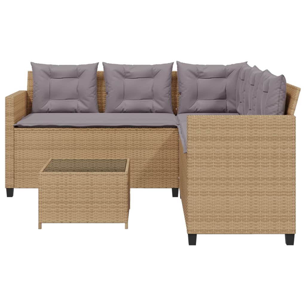 Tuinbank met tafel en kussens L-vormig poly rattan beige is nu te koop bij PeponiXL, paradijselijk wonen!