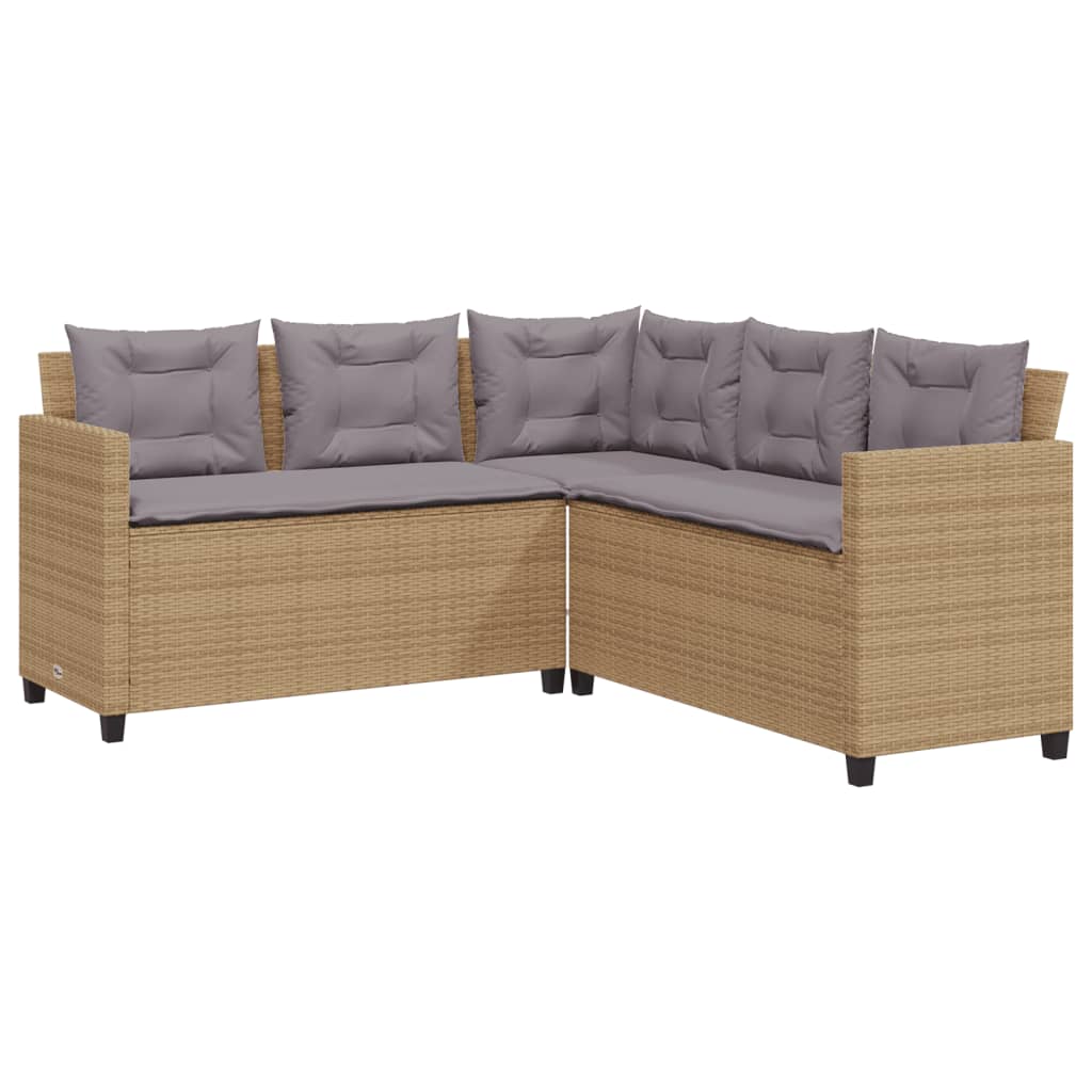 Tuinbank met tafel en kussens L-vormig poly rattan beige is nu te koop bij PeponiXL, paradijselijk wonen!