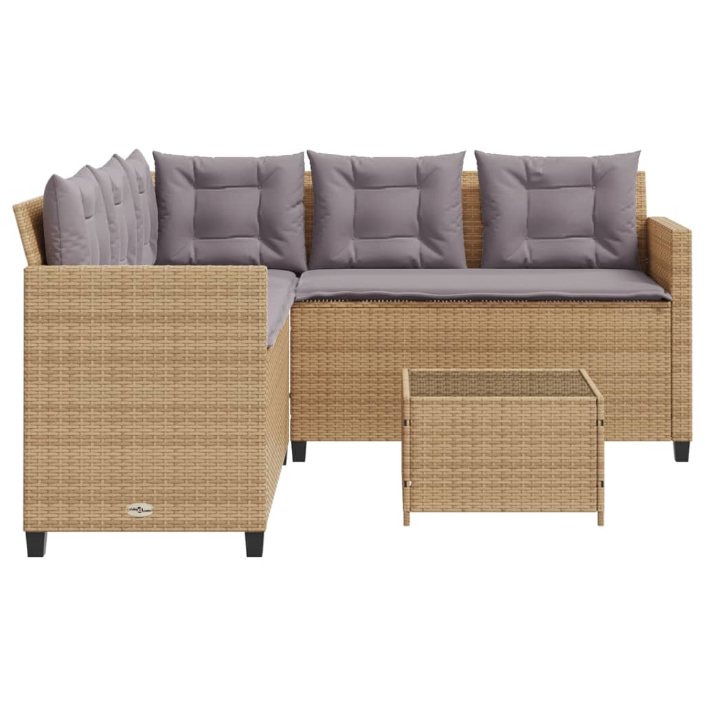 Tuinbank met tafel en kussens L-vormig poly rattan beige is nu te koop bij PeponiXL, paradijselijk wonen!