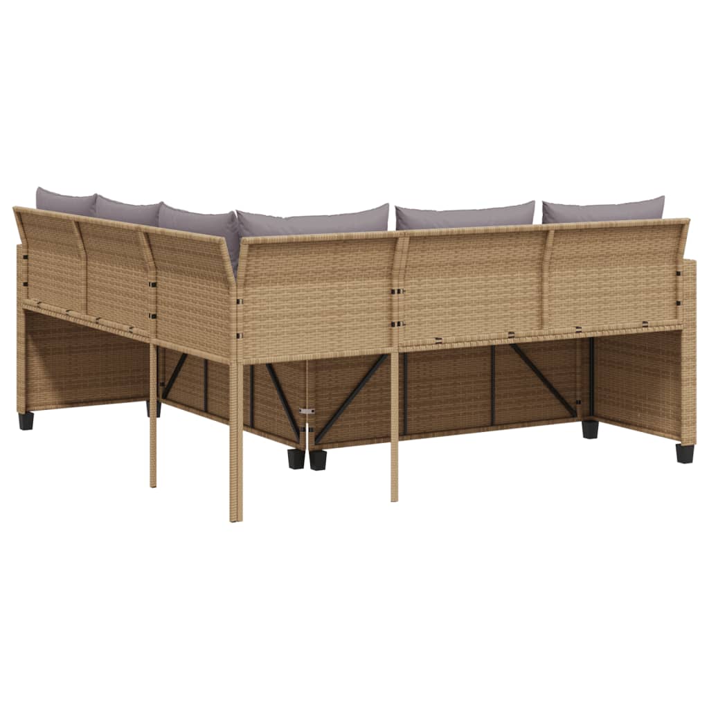 Tuinbank met tafel en kussens L-vormig poly rattan beige is nu te koop bij PeponiXL, paradijselijk wonen!