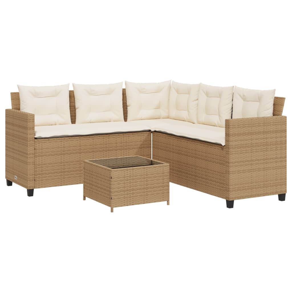 Tuinbank met tafel en kussens L-vormig poly rattan beige is nu te koop bij PeponiXL, paradijselijk wonen!
