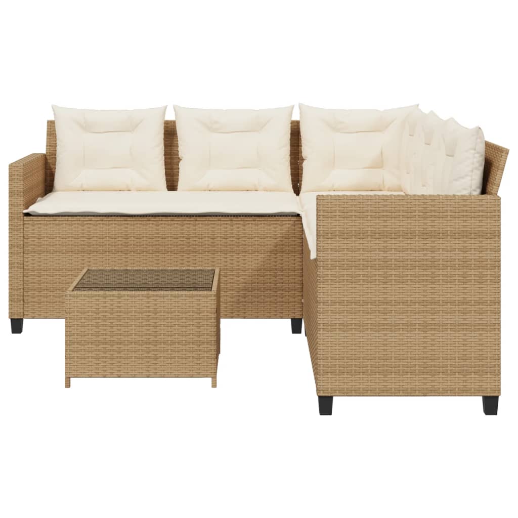 Tuinbank met tafel en kussens L-vormig poly rattan beige is nu te koop bij PeponiXL, paradijselijk wonen!