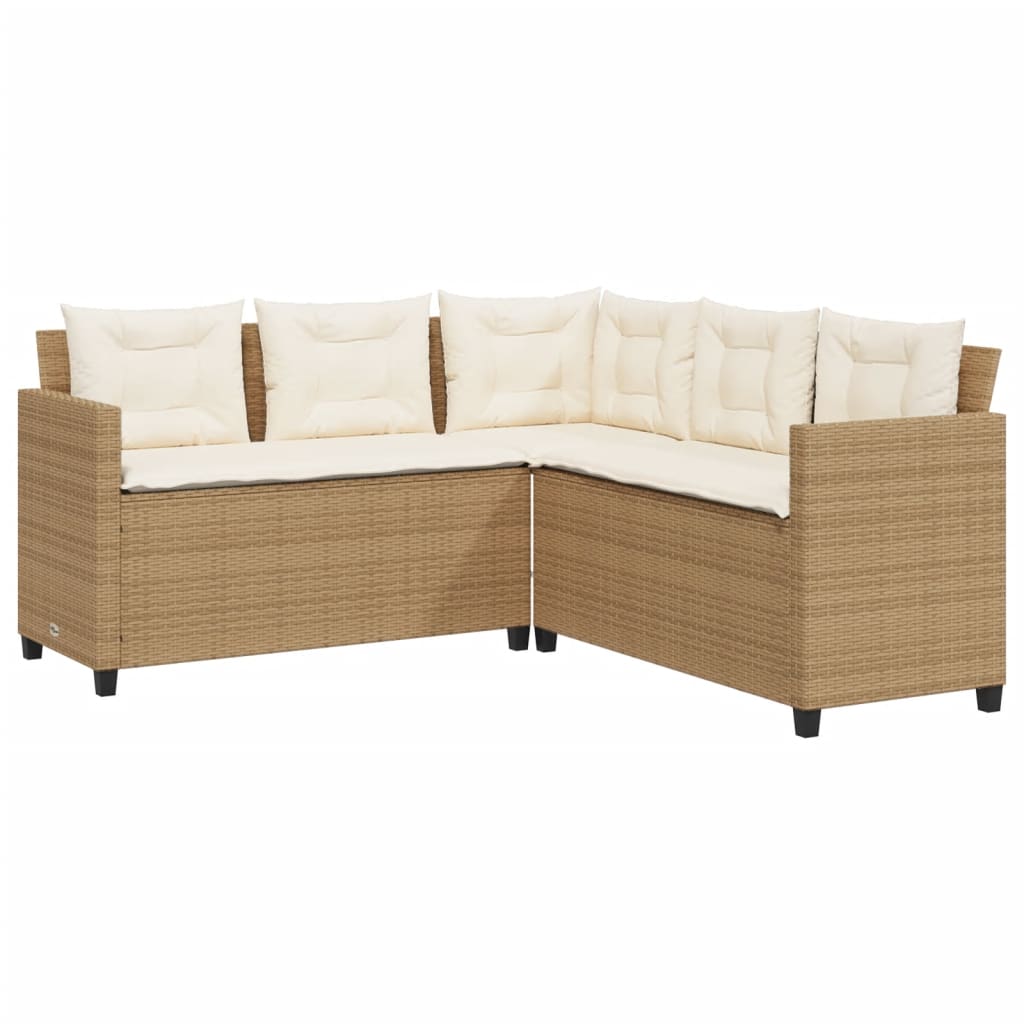 Tuinbank met tafel en kussens L-vormig poly rattan beige is nu te koop bij PeponiXL, paradijselijk wonen!