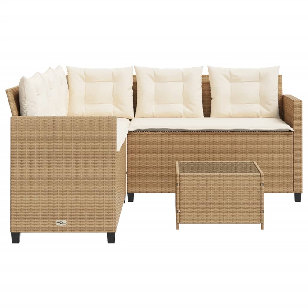Tuinbank met tafel en kussens L-vormig poly rattan beige is nu te koop bij PeponiXL, paradijselijk wonen!