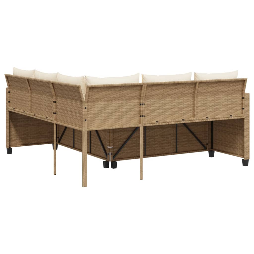 Tuinbank met tafel en kussens L-vormig poly rattan beige is nu te koop bij PeponiXL, paradijselijk wonen!