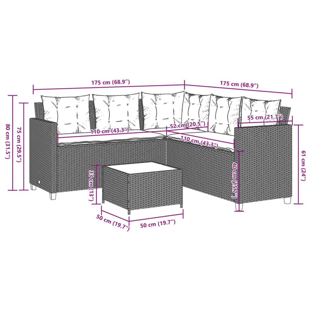 Tuinbank met tafel en kussens L-vormig poly rattan beige is nu te koop bij PeponiXL, paradijselijk wonen!