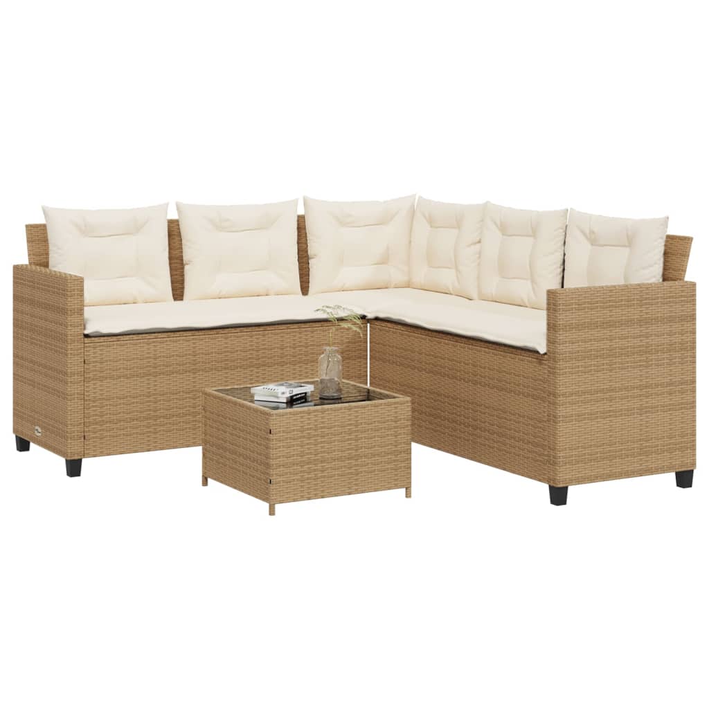 Tuinbank met tafel en kussens L-vormig poly rattan beige is nu te koop bij PeponiXL, paradijselijk wonen!