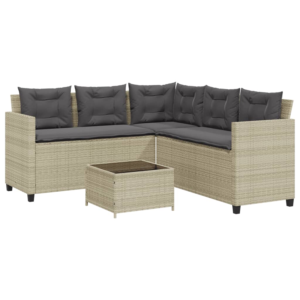 Tuinbank met tafel en kussens L-vormig poly rattan lichtgrijs is nu te koop bij PeponiXL, paradijselijk wonen!
