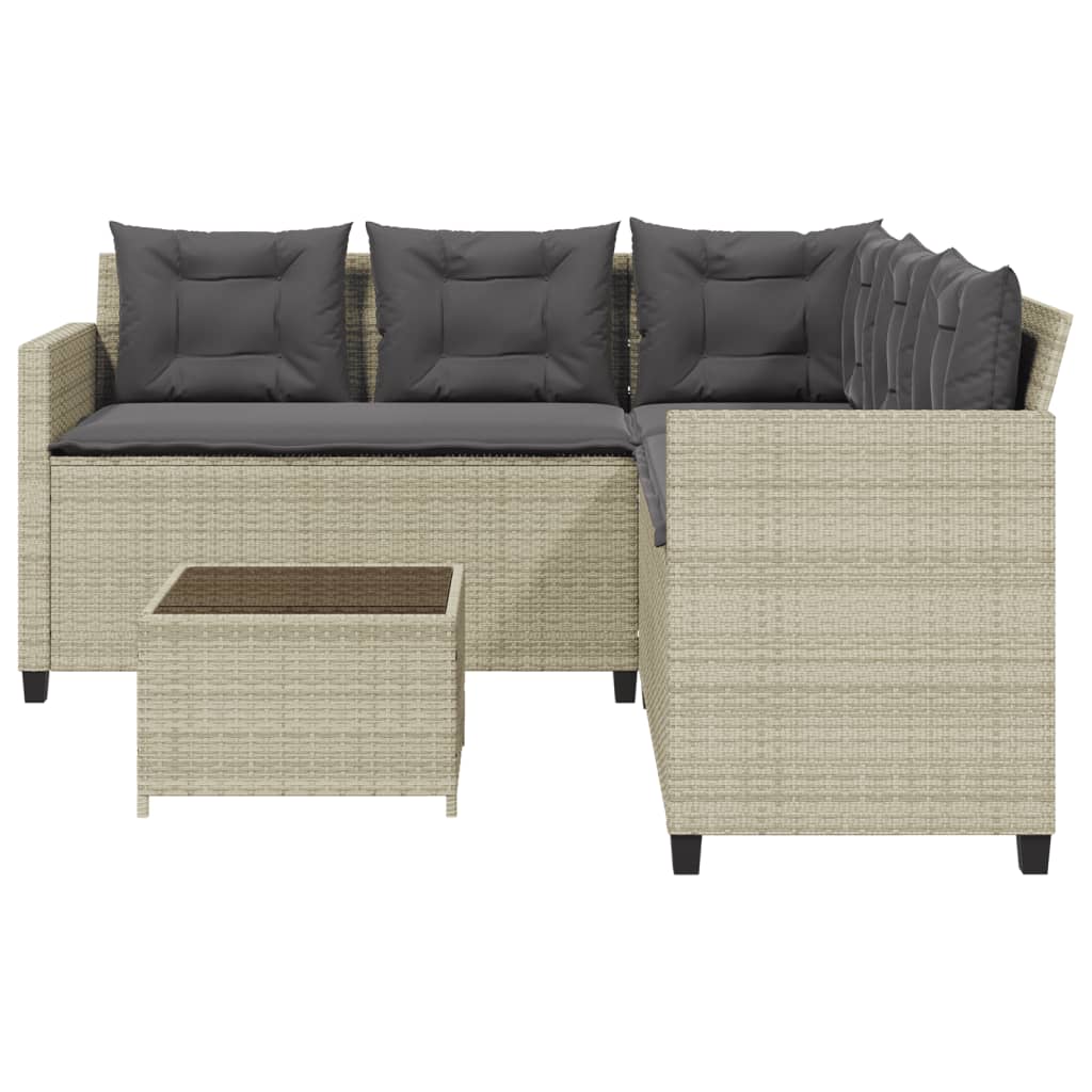 Tuinbank met tafel en kussens L-vormig poly rattan lichtgrijs is nu te koop bij PeponiXL, paradijselijk wonen!