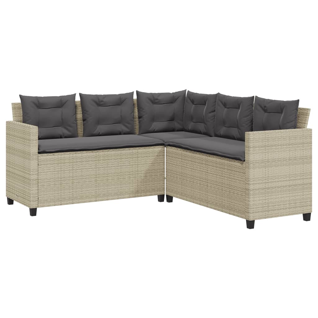 Tuinbank met tafel en kussens L-vormig poly rattan lichtgrijs is nu te koop bij PeponiXL, paradijselijk wonen!