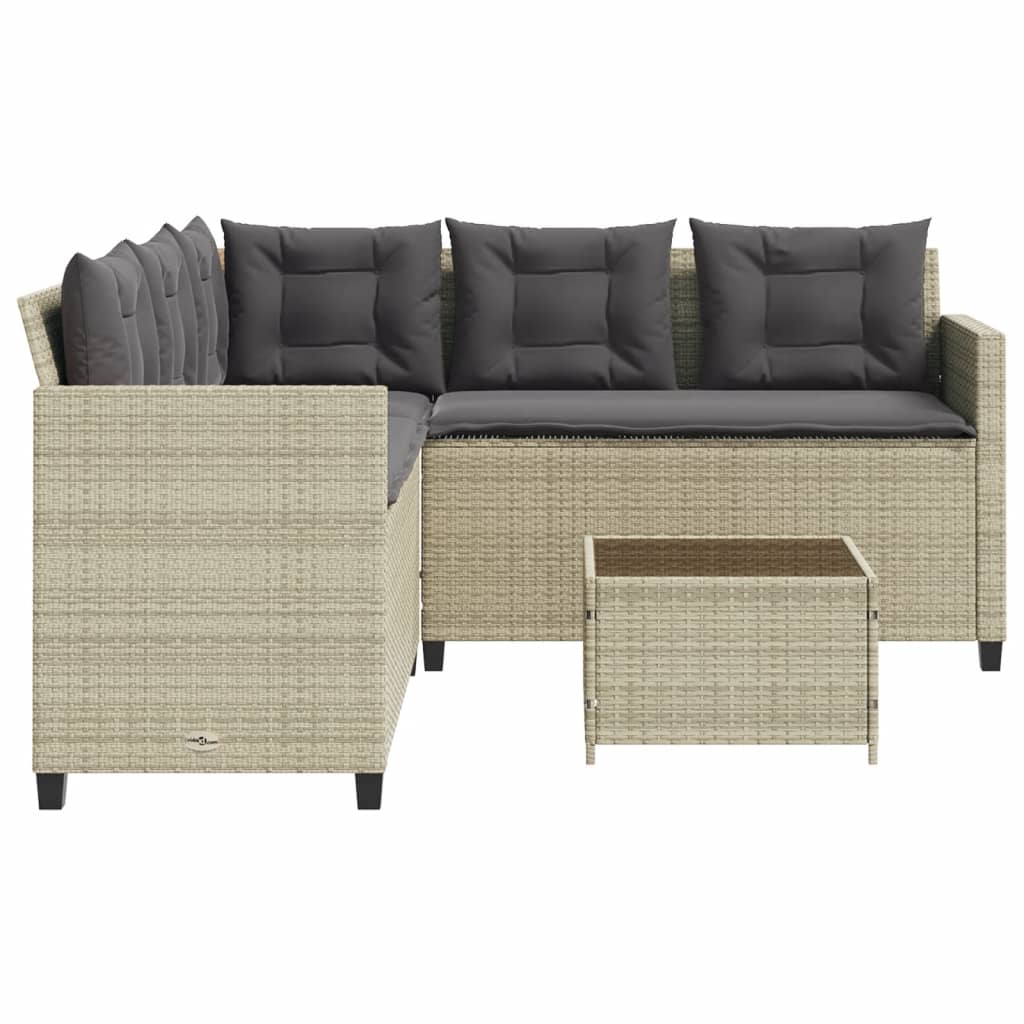 Tuinbank met tafel en kussens L-vormig poly rattan lichtgrijs is nu te koop bij PeponiXL, paradijselijk wonen!