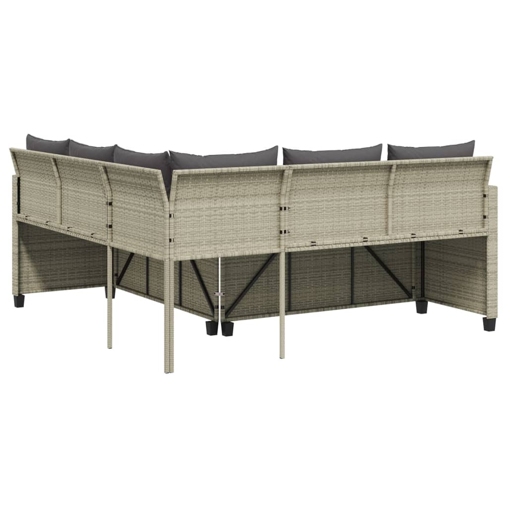 Tuinbank met tafel en kussens L-vormig poly rattan lichtgrijs is nu te koop bij PeponiXL, paradijselijk wonen!