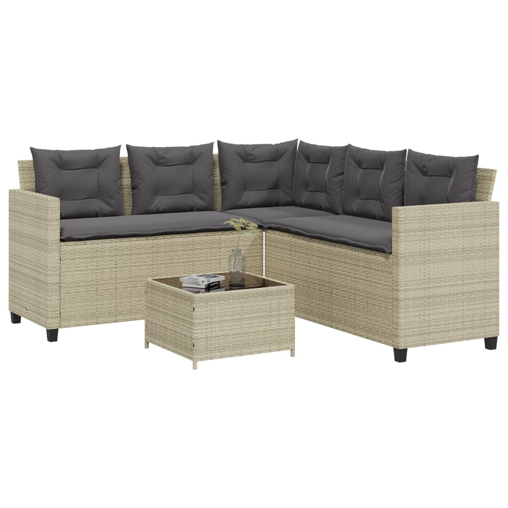 Tuinbank met tafel en kussens L-vormig poly rattan lichtgrijs is nu te koop bij PeponiXL, paradijselijk wonen!