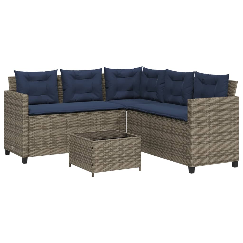 Tuinbank met tafel en kussens L-vormig grijs poly rattan is nu te koop bij PeponiXL, paradijselijk wonen!