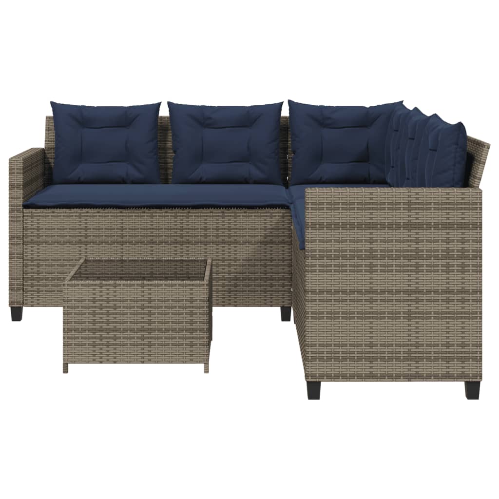 Tuinbank met tafel en kussens L-vormig grijs poly rattan is nu te koop bij PeponiXL, paradijselijk wonen!