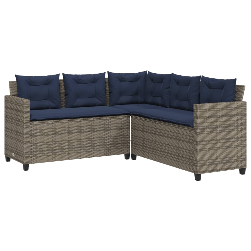 Tuinbank met tafel en kussens L-vormig grijs poly rattan is nu te koop bij PeponiXL, paradijselijk wonen!