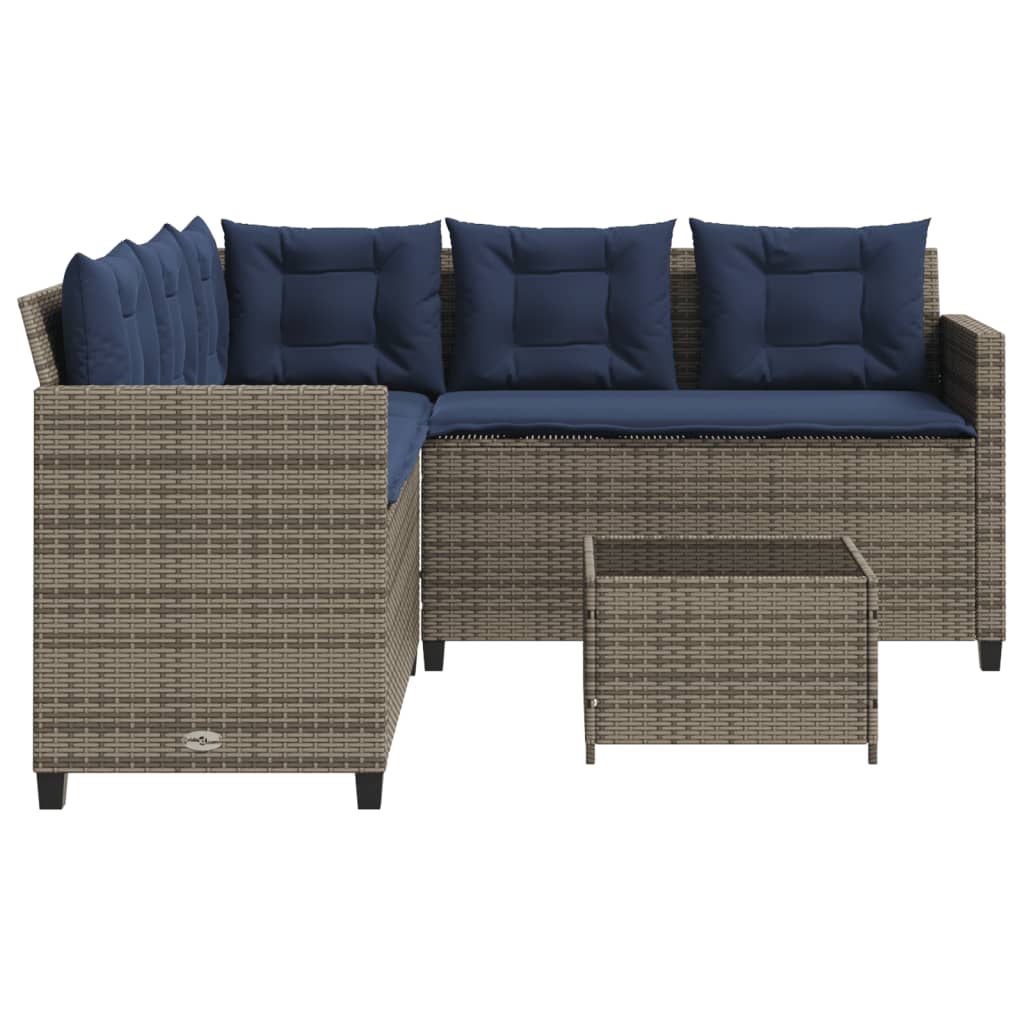 Tuinbank met tafel en kussens L-vormig grijs poly rattan is nu te koop bij PeponiXL, paradijselijk wonen!