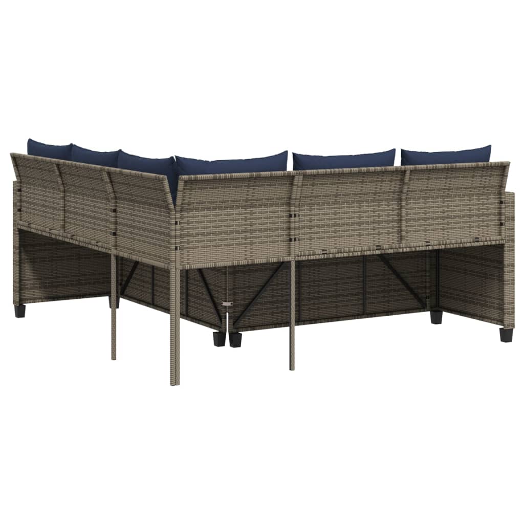 Tuinbank met tafel en kussens L-vormig grijs poly rattan is nu te koop bij PeponiXL, paradijselijk wonen!