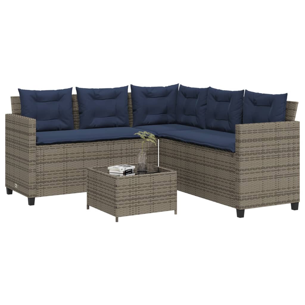 Tuinbank met tafel en kussens L-vormig grijs poly rattan is nu te koop bij PeponiXL, paradijselijk wonen!