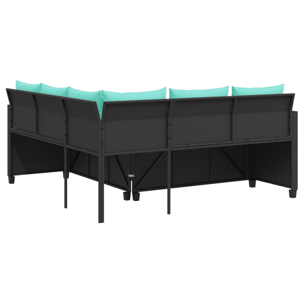 Tuinbank met tafel en kussens L-vormig zwart poly rattan is nu te koop bij PeponiXL, paradijselijk wonen!