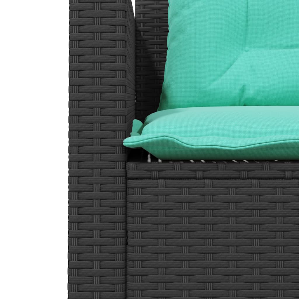 Tuinbank met tafel en kussens L-vormig zwart poly rattan is nu te koop bij PeponiXL, paradijselijk wonen!