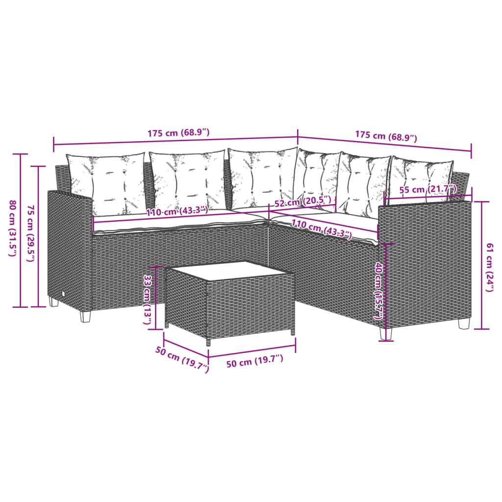 Tuinbank met tafel en kussens L-vormig zwart poly rattan is nu te koop bij PeponiXL, paradijselijk wonen!