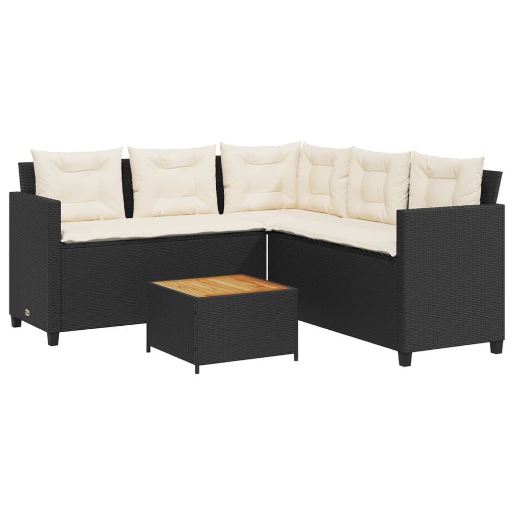 Tuinbank met tafel en kussens L-vormig poly rattan zwart is nu te koop bij PeponiXL, paradijselijk wonen!