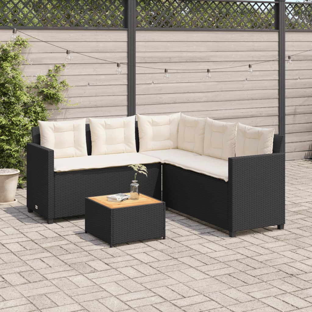 Tuinbank met tafel en kussens L-vormig poly rattan zwart is nu te koop bij PeponiXL, paradijselijk wonen!