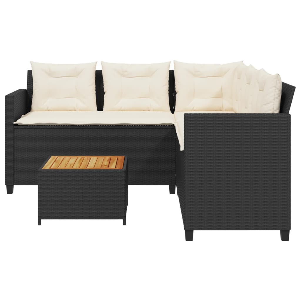 Tuinbank met tafel en kussens L-vormig poly rattan zwart is nu te koop bij PeponiXL, paradijselijk wonen!