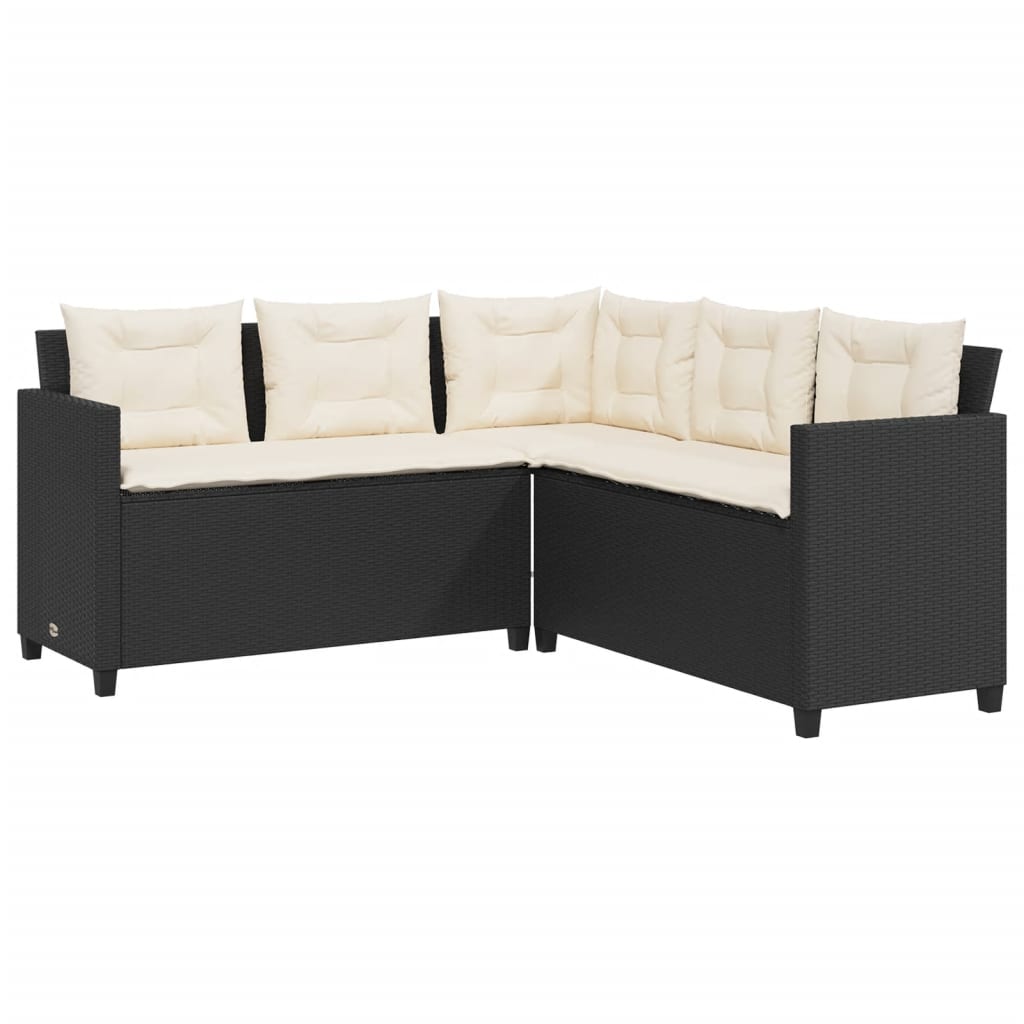 Tuinbank met tafel en kussens L-vormig poly rattan zwart is nu te koop bij PeponiXL, paradijselijk wonen!