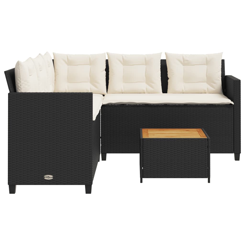 Tuinbank met tafel en kussens L-vormig poly rattan zwart is nu te koop bij PeponiXL, paradijselijk wonen!