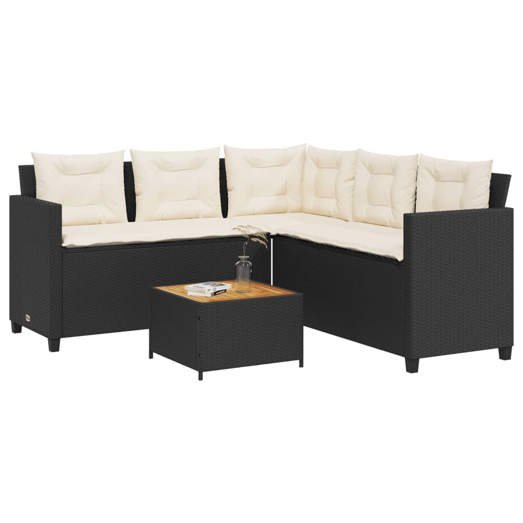 Tuinbank met tafel en kussens L-vormig poly rattan zwart is nu te koop bij PeponiXL, paradijselijk wonen!