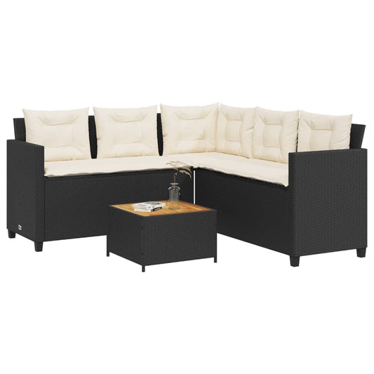 Tuinbank met tafel en kussens L-vormig poly rattan zwart is nu te koop bij PeponiXL, paradijselijk wonen!