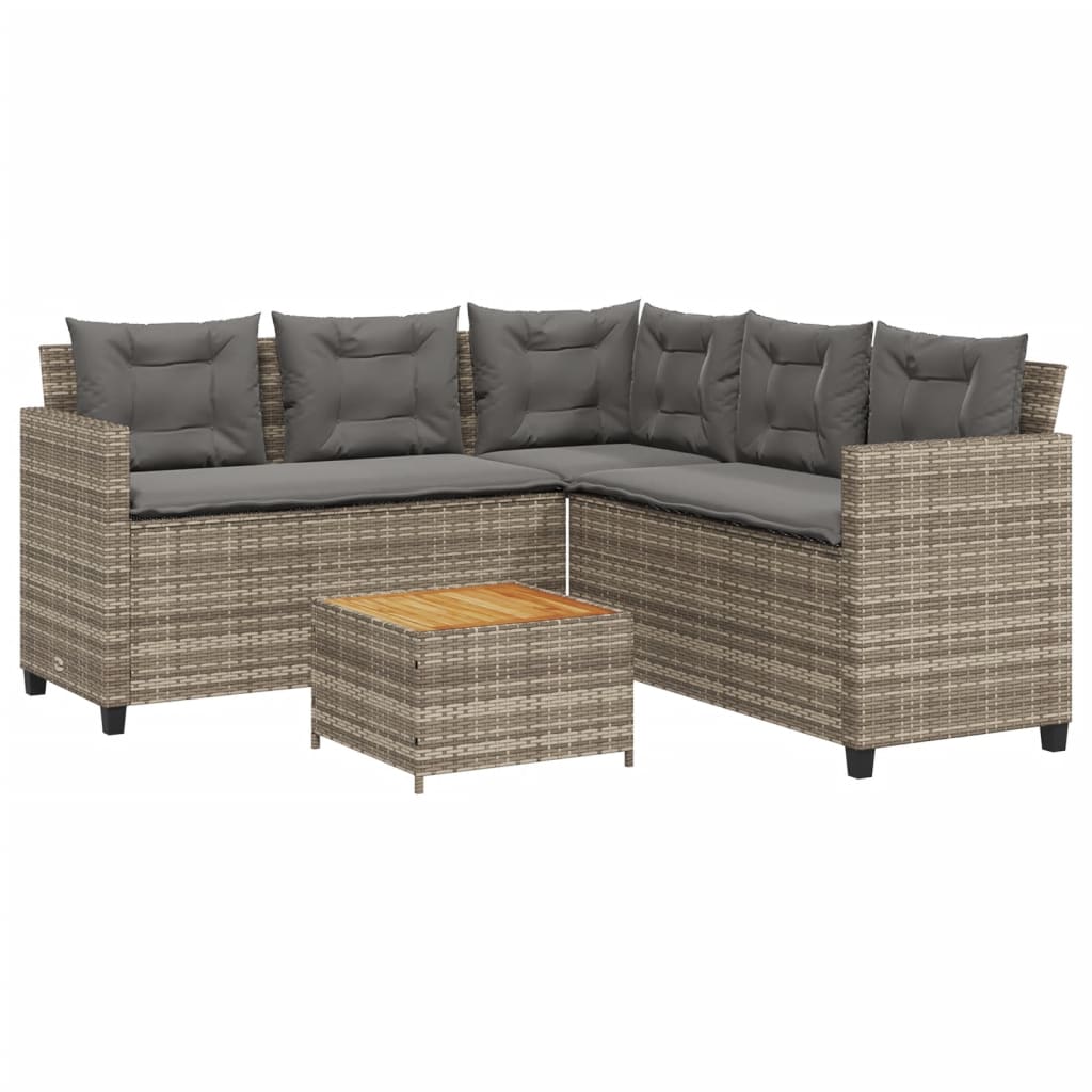 Tuinbank met tafel en kussens L-vormig poly rattan grijs is nu te koop bij PeponiXL, paradijselijk wonen!