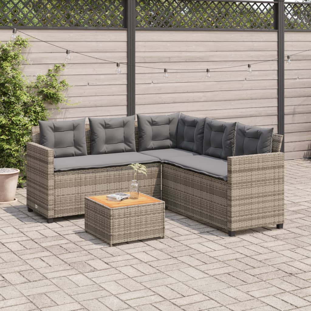 Tuinbank met tafel en kussens L-vormig poly rattan grijs is nu te koop bij PeponiXL, paradijselijk wonen!