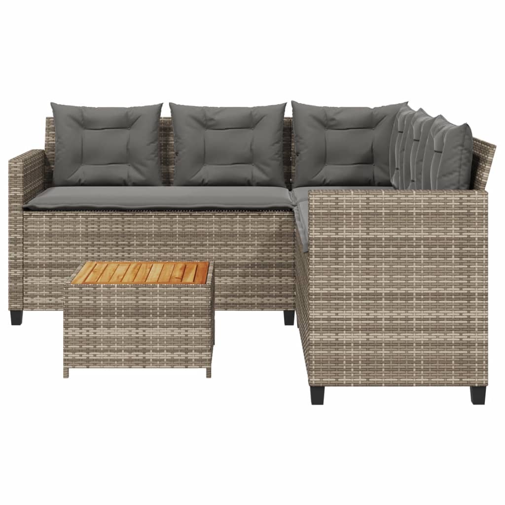 Tuinbank met tafel en kussens L-vormig poly rattan grijs is nu te koop bij PeponiXL, paradijselijk wonen!