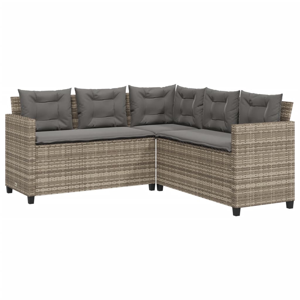 Tuinbank met tafel en kussens L-vormig poly rattan grijs is nu te koop bij PeponiXL, paradijselijk wonen!
