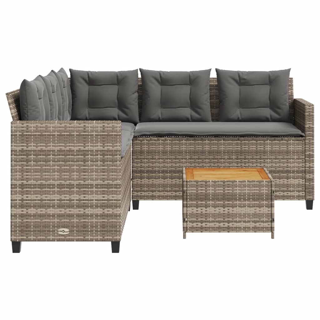 Tuinbank met tafel en kussens L-vormig poly rattan grijs is nu te koop bij PeponiXL, paradijselijk wonen!