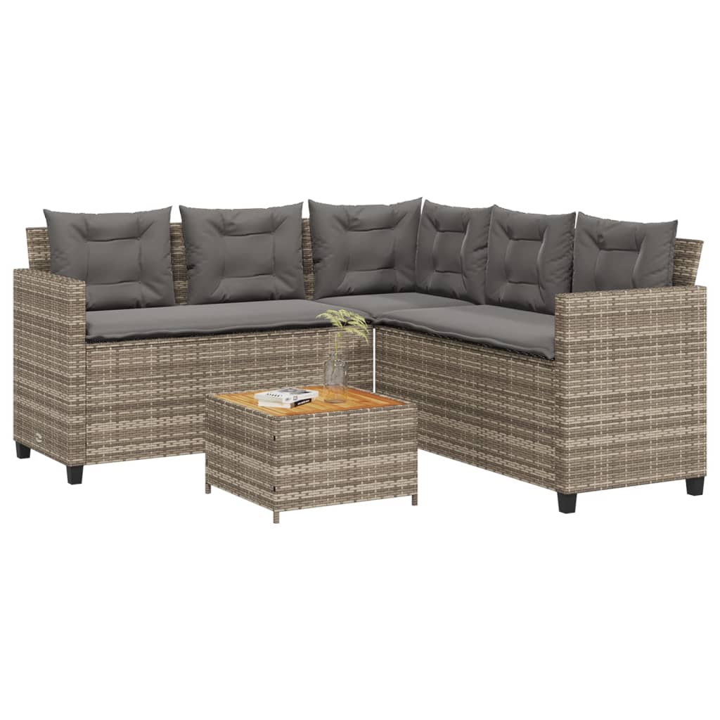 Tuinbank met tafel en kussens L-vormig poly rattan grijs is nu te koop bij PeponiXL, paradijselijk wonen!