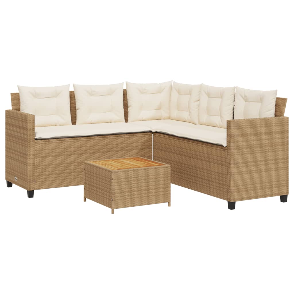 Tuinbank met tafel en kussens L-vormig poly rattan beige is nu te koop bij PeponiXL, paradijselijk wonen!
