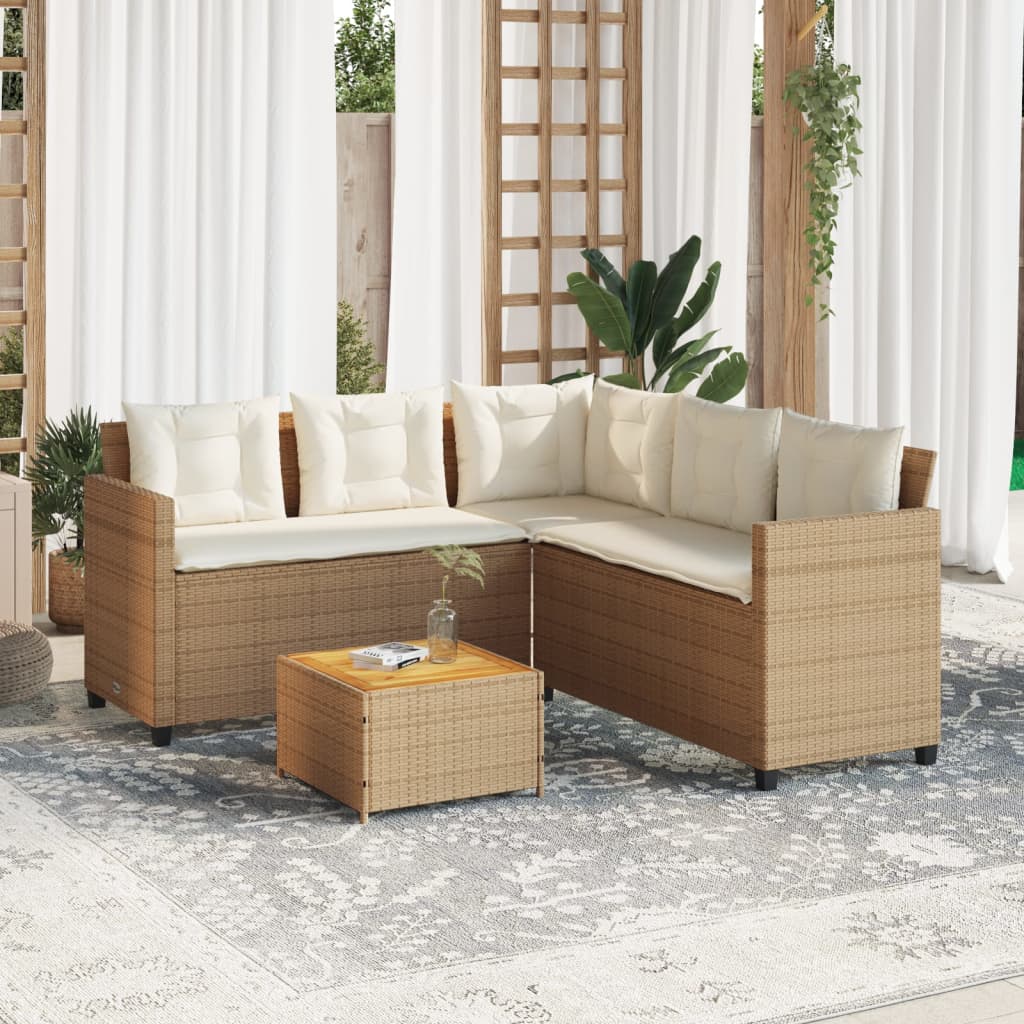 Tuinbank met tafel en kussens L-vormig poly rattan beige is nu te koop bij PeponiXL, paradijselijk wonen!