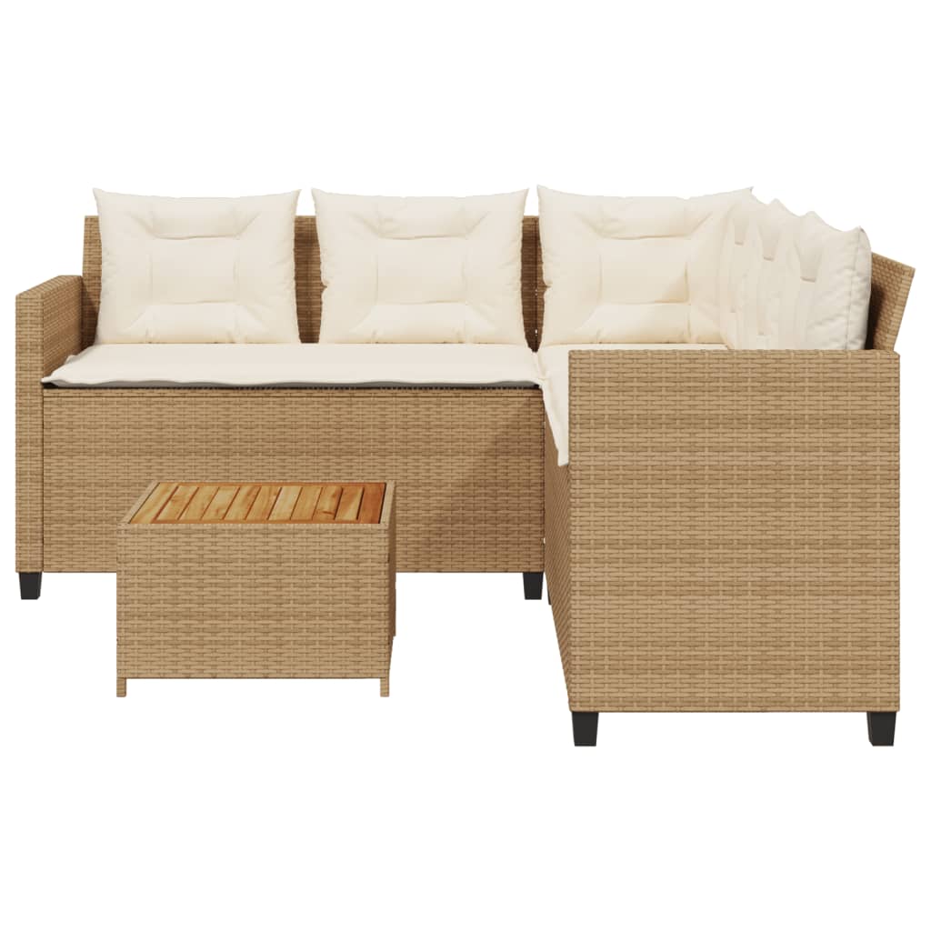 Tuinbank met tafel en kussens L-vormig poly rattan beige is nu te koop bij PeponiXL, paradijselijk wonen!