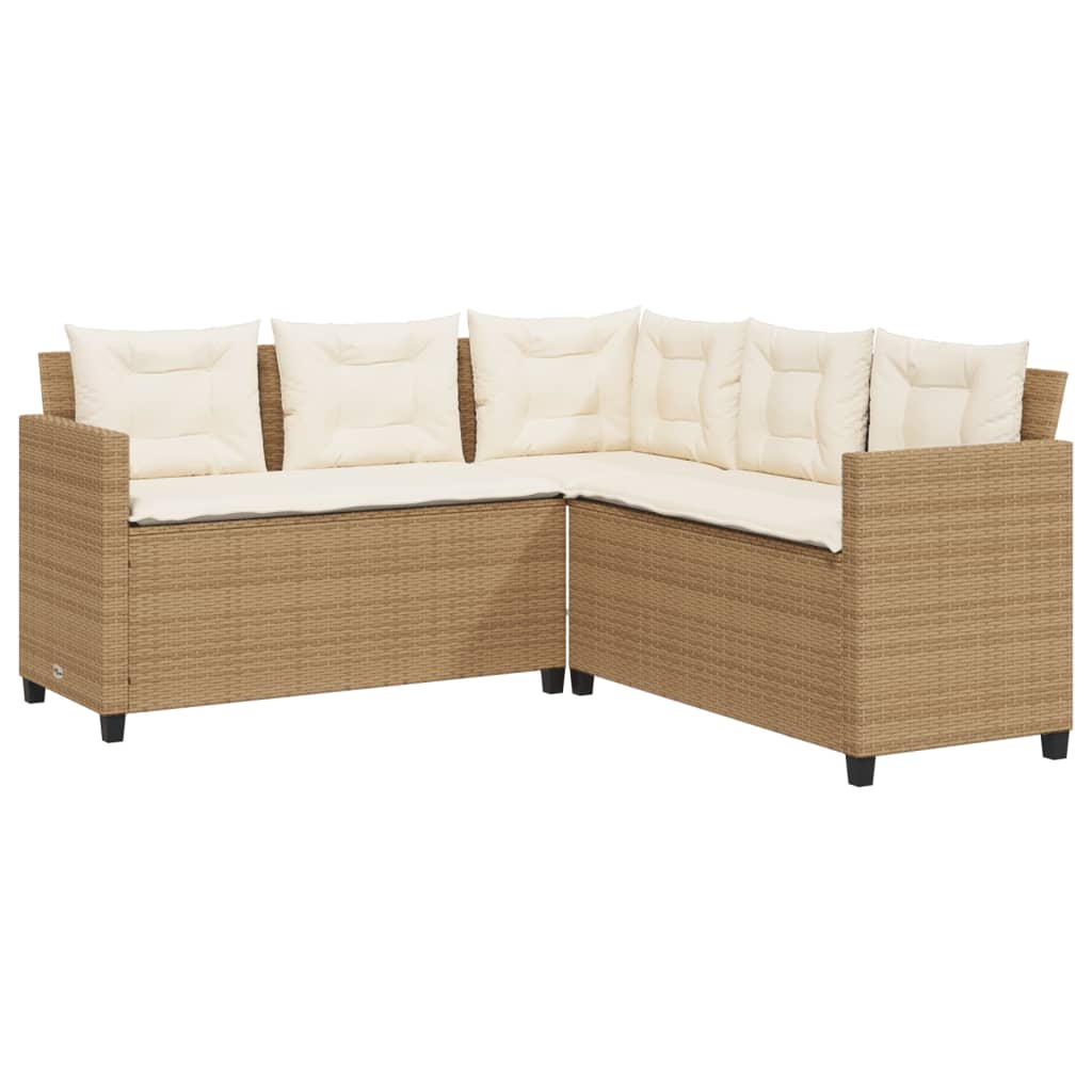 Tuinbank met tafel en kussens L-vormig poly rattan beige is nu te koop bij PeponiXL, paradijselijk wonen!