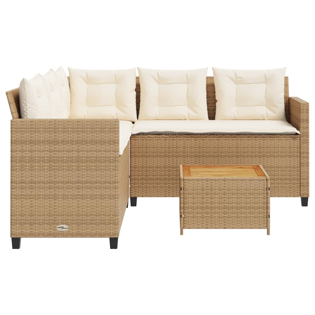 Tuinbank met tafel en kussens L-vormig poly rattan beige is nu te koop bij PeponiXL, paradijselijk wonen!