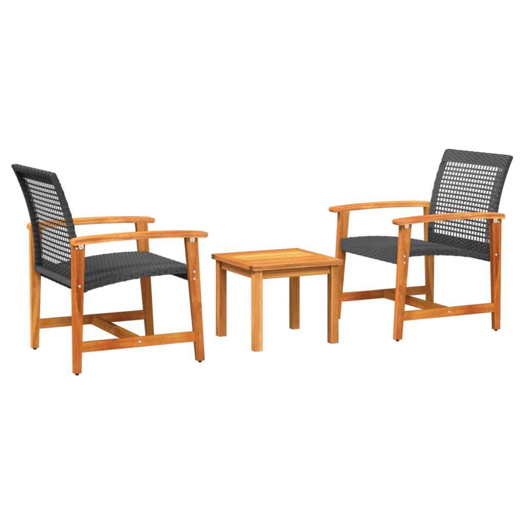 3-delige Bistroset poly rattan en acaciahout zwart is nu te koop bij PeponiXL, paradijselijk wonen!